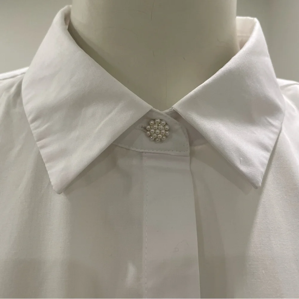 NWT KAFFE KAsara White Shirt with Tie-Up Sleeves & Pretty Pearl Button Size M - Picture 6 of 15